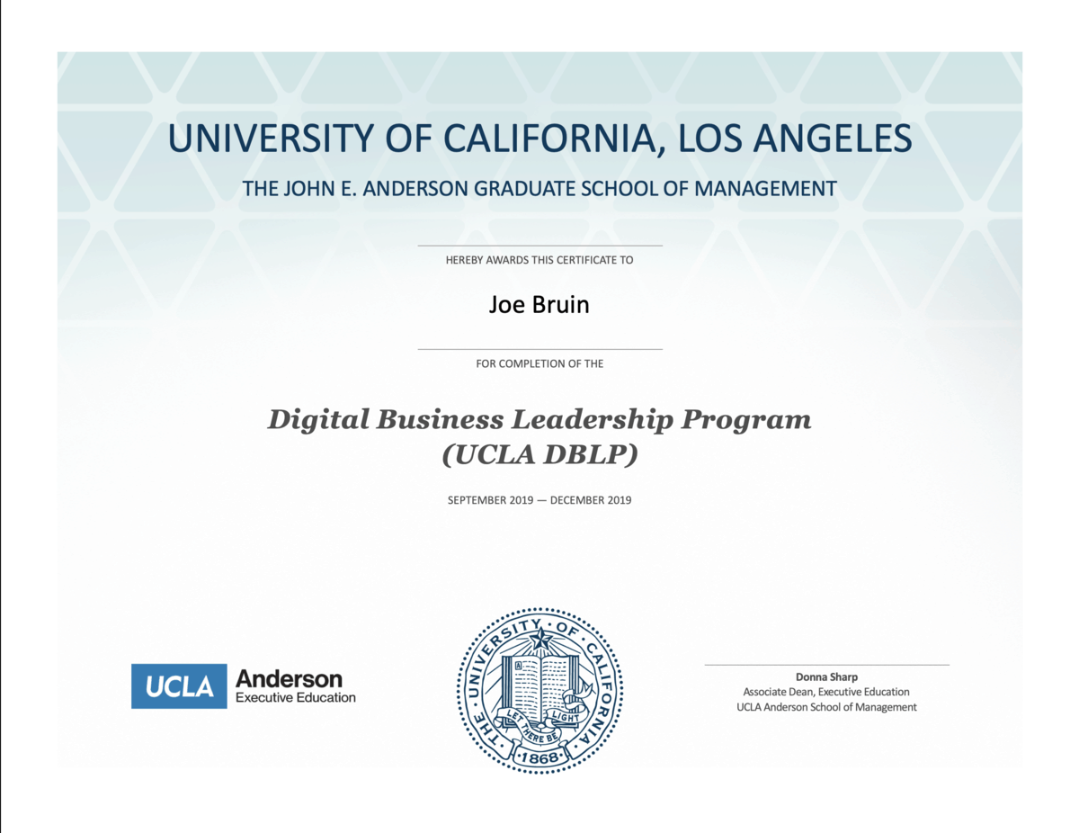 Digital Business Leadership Program Ucla Dblp